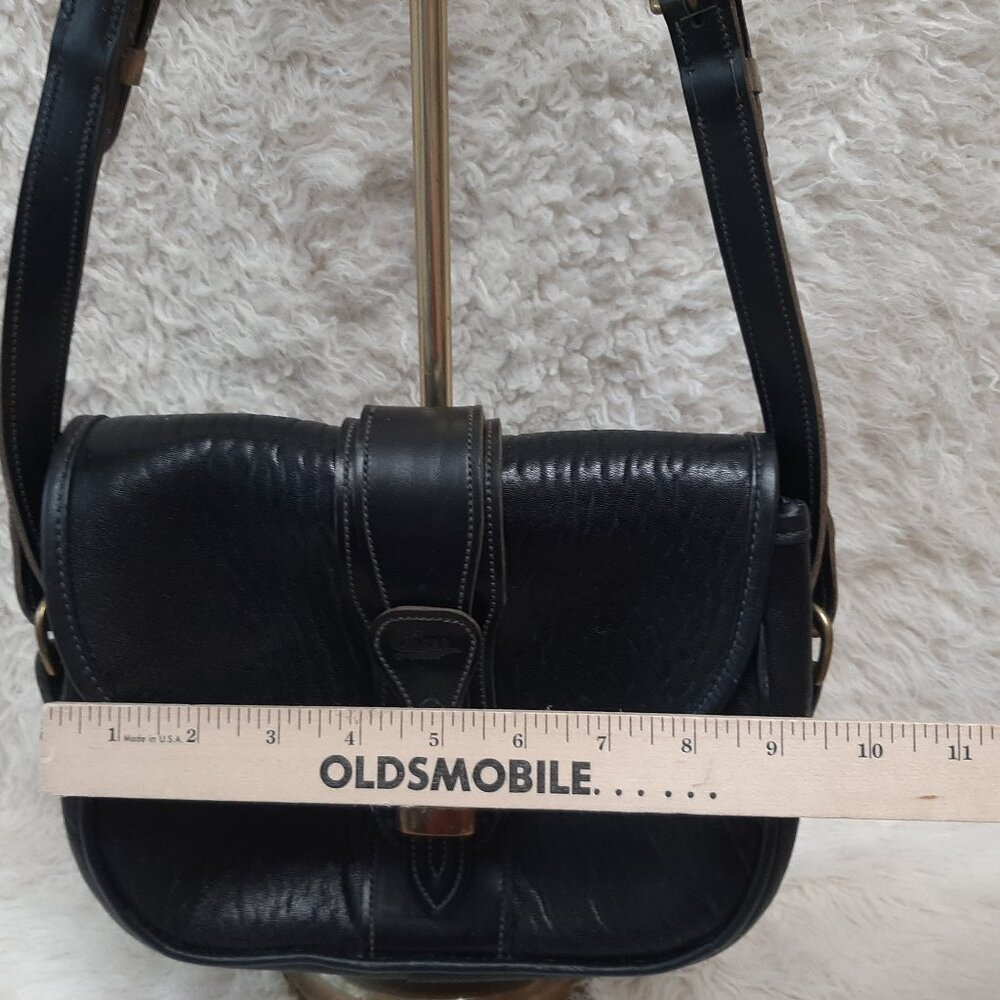 Vintage Bag by Calder of Canada Black Pebbled Leather Shoulder Bag w/ Solid Bras - Picture 5 of 11